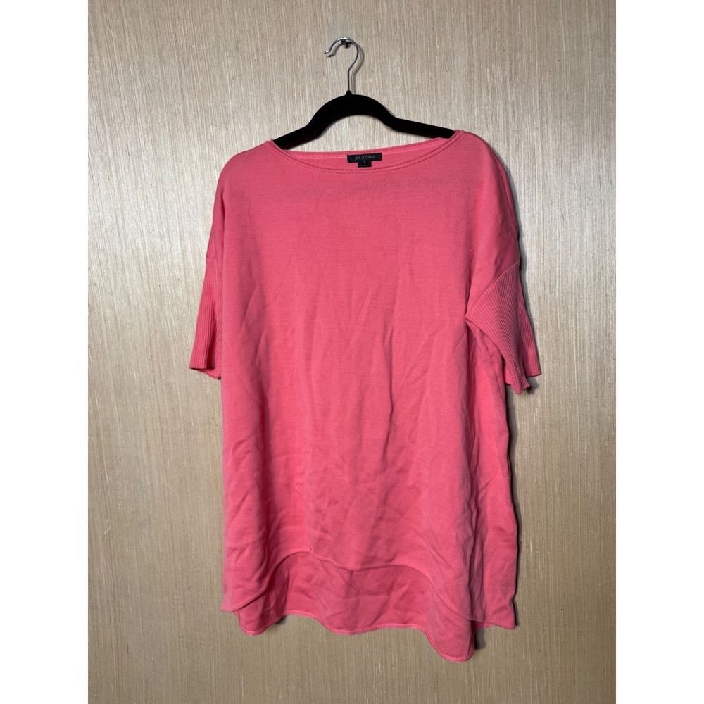 St. John Pink Wool Rayon Knit Oversized Tunic Top Short Sleeve Boat Neck Small